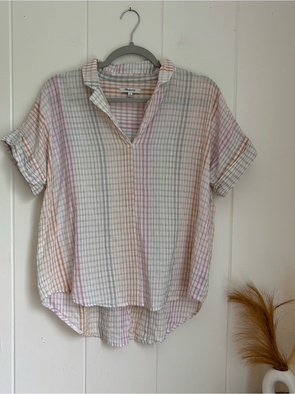 Madewell Lightweight Striped Short-Sleeve Split V Tunic - White Multi